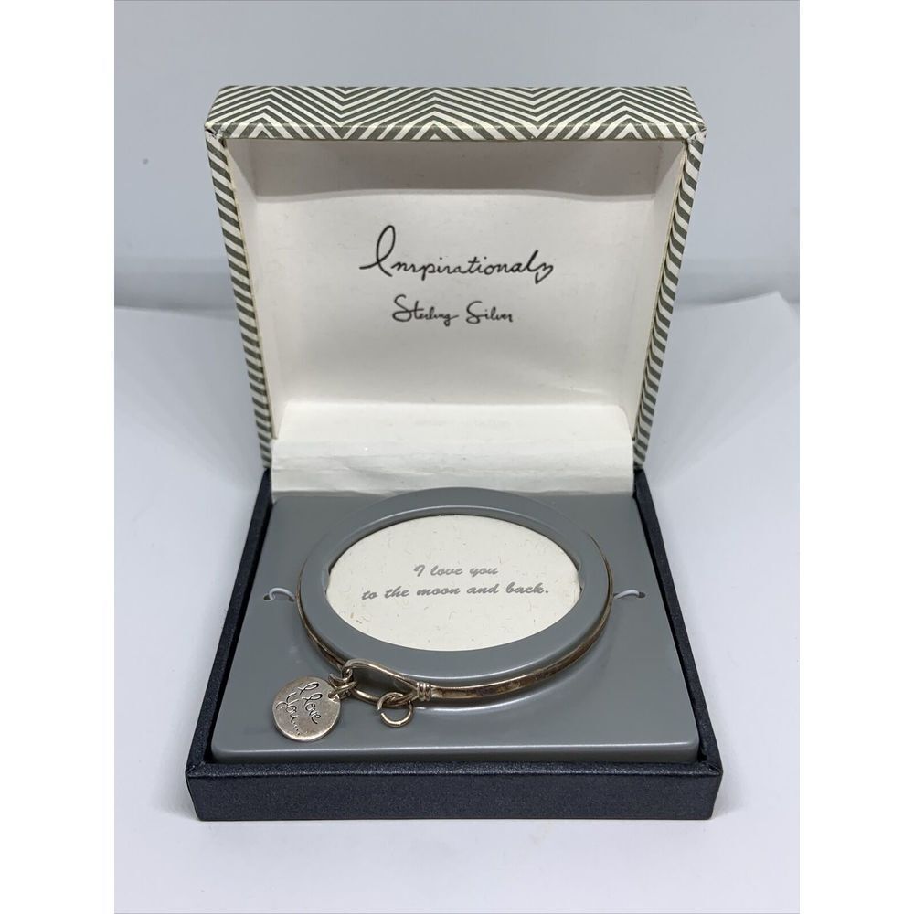 Inspiration Sterling Silver Women's I Love You Round Hook Bangle Bracelet NJ9
